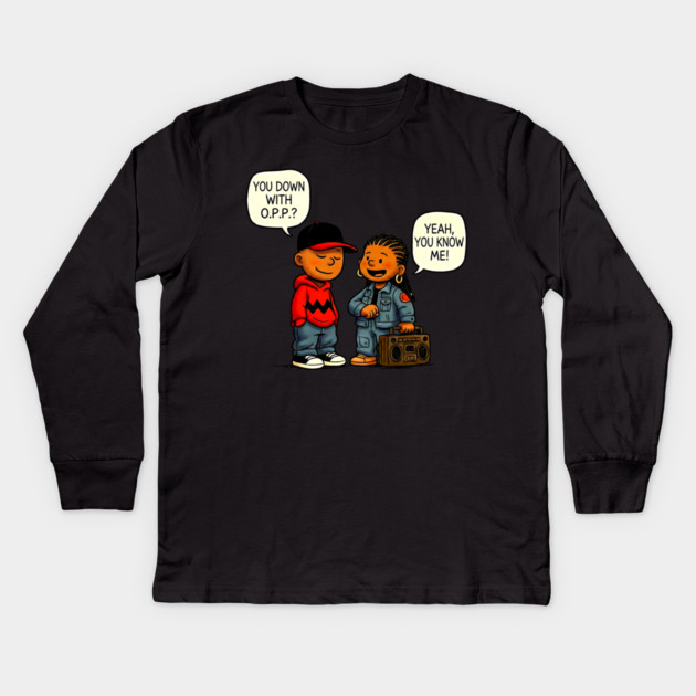 Down With O.P.P. - 90s Hip Hop Cartoon Parody Kids Long Sleeve T-Shirt by UrbanLifeApparel