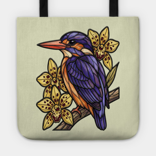 African Pygmy Kingfisher Orchid Art Tote by BirdsnStuff