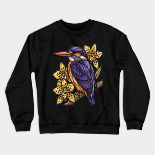 African Pygmy Kingfisher Orchid Art Crewneck Sweatshirt