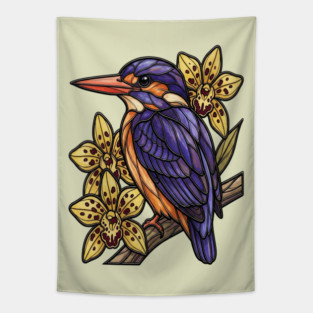 African Pygmy Kingfisher Orchid Art Tapestry