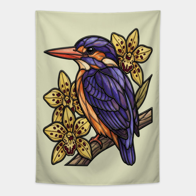 African Pygmy Kingfisher Orchid Art Tapestry by BirdsnStuff