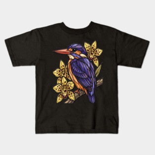 African Pygmy Kingfisher Orchid Art Kids T-Shirt