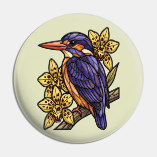 African Pygmy Kingfisher Orchid Art Pin