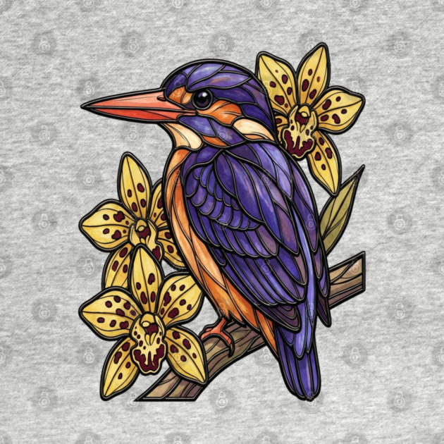 African Pygmy Kingfisher Orchid Art by BirdsnStuff