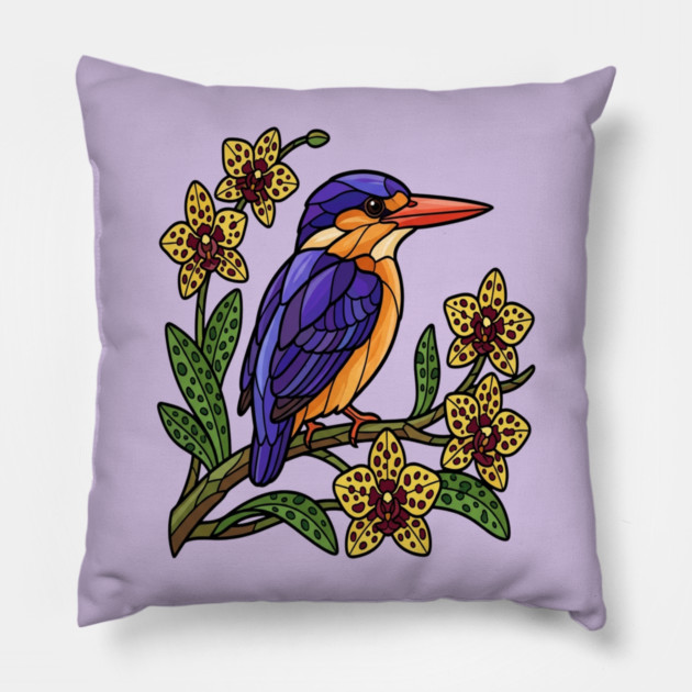 Vibrant African Pygmy Kingfisher Design Pillow by BirdsnStuff