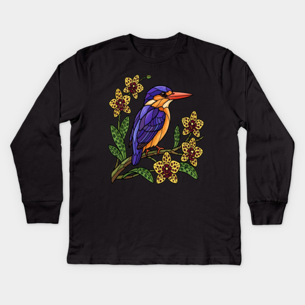 Vibrant African Pygmy Kingfisher Design Kids Long Sleeve T-Shirt by BirdsnStuff