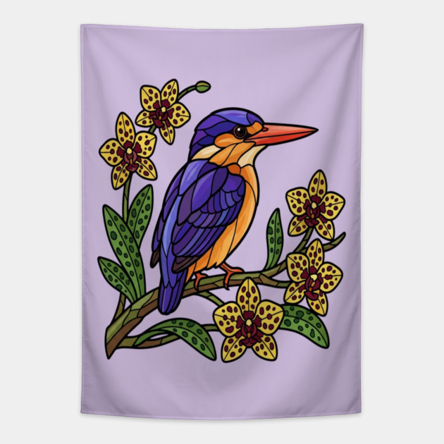 Vibrant African Pygmy Kingfisher Design Tapestry by BirdsnStuff