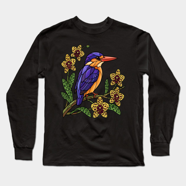 Vibrant African Pygmy Kingfisher Design Long Sleeve T-Shirt by BirdsnStuff
