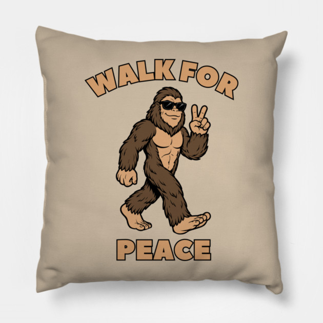 Walk for Peace — Cool Sasquatch Peace Sign Pillow by Creatifly Graphic Tees