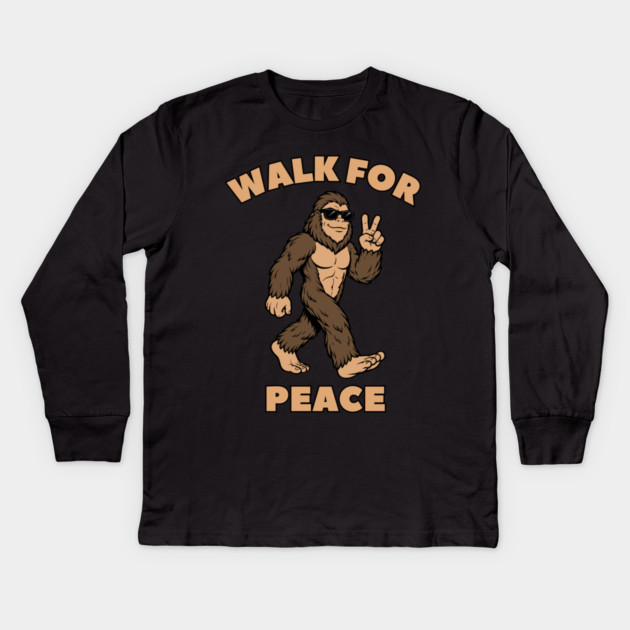 Walk for Peace — Cool Sasquatch Peace Sign Kids Long Sleeve T-Shirt by Creatifly Graphic Tees