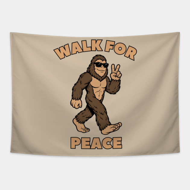 Walk for Peace — Cool Sasquatch Peace Sign Tapestry by Creatifly Graphic Tees