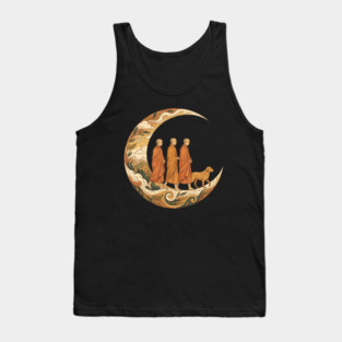Walking for Peace - Monks and Dog in a Crescent Moon Tank Top