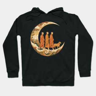 Walking for Peace - Monks and Dog in a Crescent Moon Hoodie