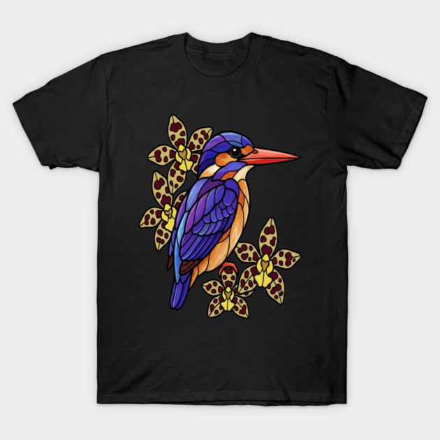 African Pygmy Kingfisher Stained Glass Art T-Shirt by BirdsnStuff