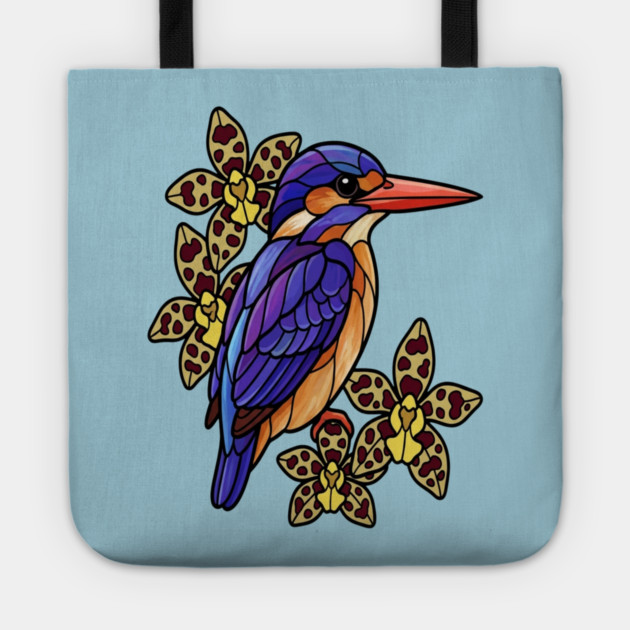 African Pygmy Kingfisher Stained Glass Art Tote by BirdsnStuff