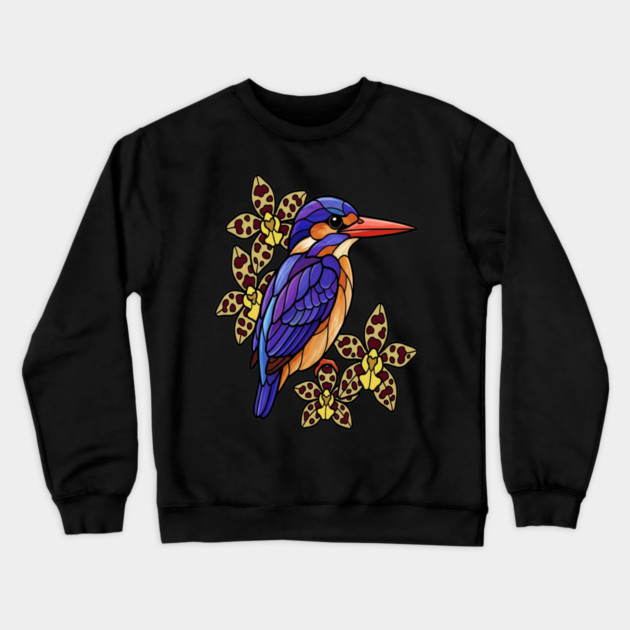 African Pygmy Kingfisher Stained Glass Art Crewneck Sweatshirt by BirdsnStuff