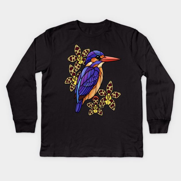 African Pygmy Kingfisher Stained Glass Art Kids Long Sleeve T-Shirt by BirdsnStuff