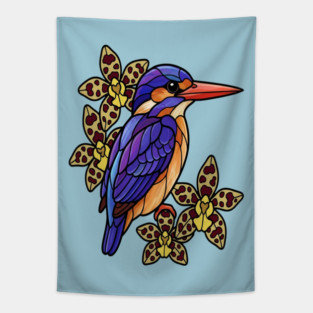 African Pygmy Kingfisher Stained Glass Art Tapestry