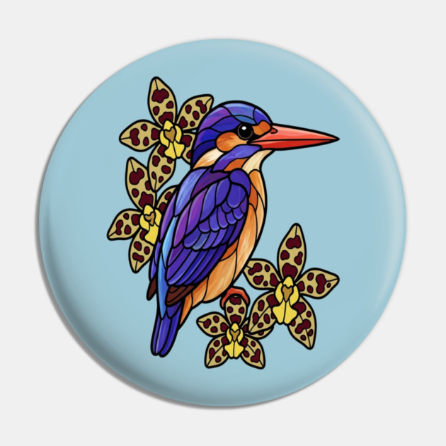 African Pygmy Kingfisher Stained Glass Art Pin by BirdsnStuff
