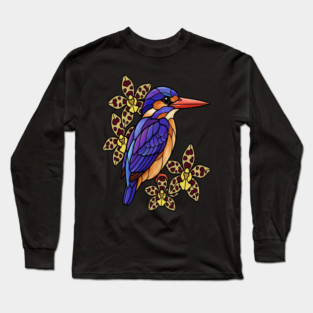 African Pygmy Kingfisher Stained Glass Art Long Sleeve T-Shirt