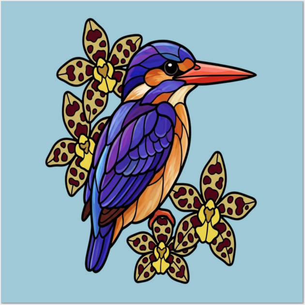 African Pygmy Kingfisher Stained Glass Art Wall Art by BirdsnStuff