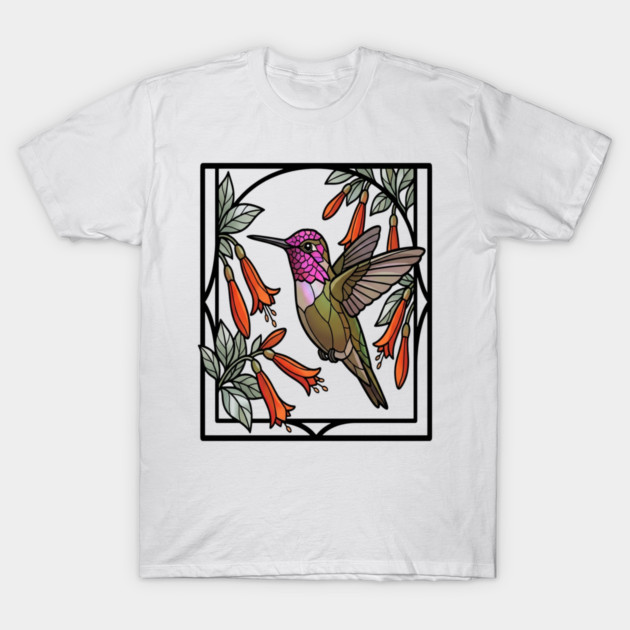 Anna's Hummingbird Stained Glass Art T-Shirt by BirdsnStuff