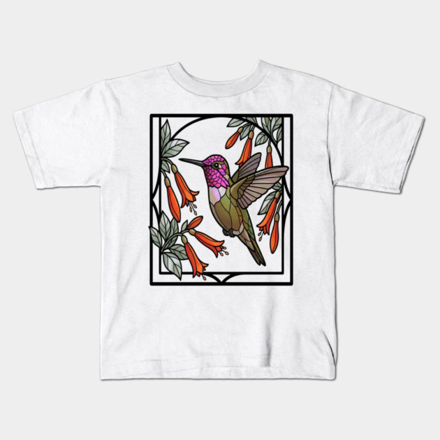 Anna's Hummingbird Stained Glass Art Kids T-Shirt by BirdsnStuff