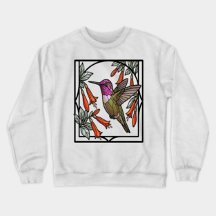Anna's Hummingbird Stained Glass Art Crewneck Sweatshirt