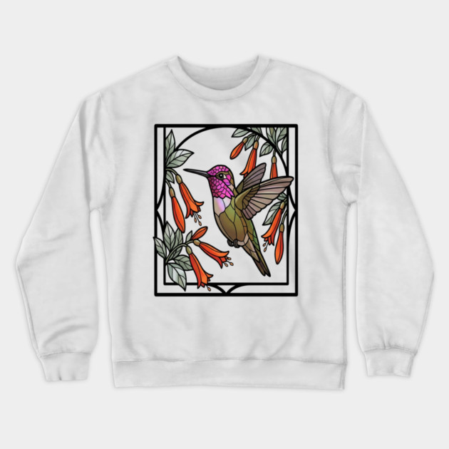 Anna's Hummingbird Stained Glass Art Crewneck Sweatshirt by BirdsnStuff