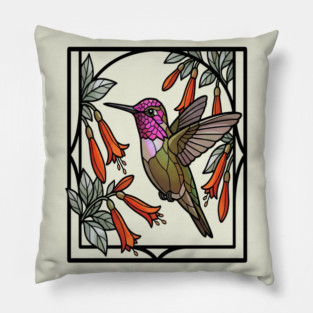 Anna's Hummingbird Stained Glass Art Pillow
