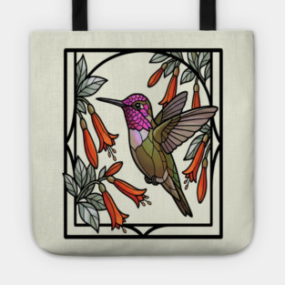 Anna's Hummingbird Stained Glass Art Tote