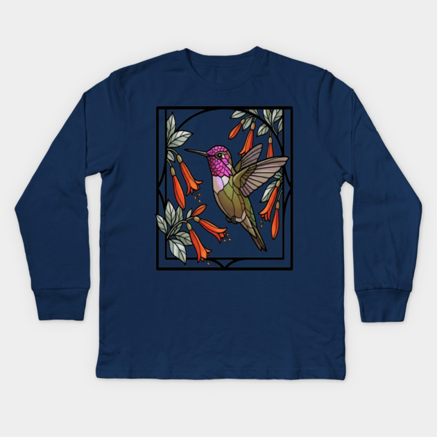 Anna's Hummingbird Stained Glass Art Kids Long Sleeve T-Shirt by BirdsnStuff