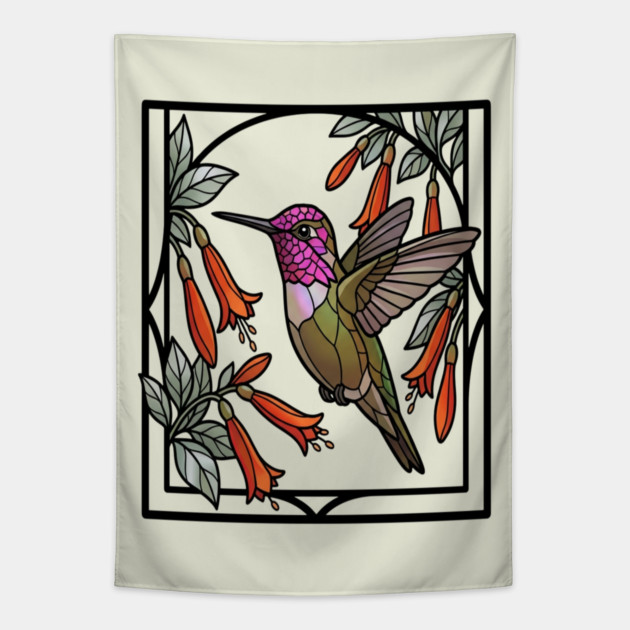 Anna's Hummingbird Stained Glass Art Tapestry by BirdsnStuff
