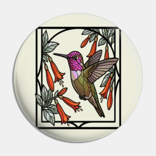 Anna's Hummingbird Stained Glass Art Pin