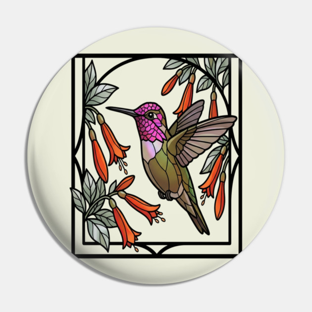 Anna's Hummingbird Stained Glass Art Pin by BirdsnStuff