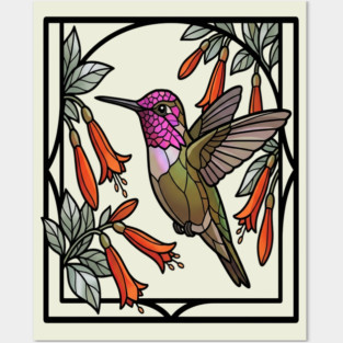 Anna's Hummingbird Stained Glass Art Posters and Art