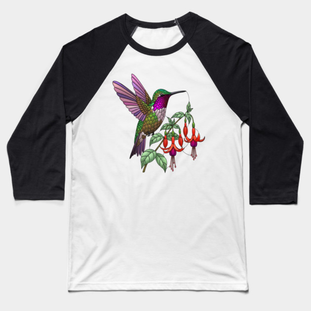 Anna's Hummingbird Fuchsia Aesthetic Baseball T-Shirt by BirdsnStuff