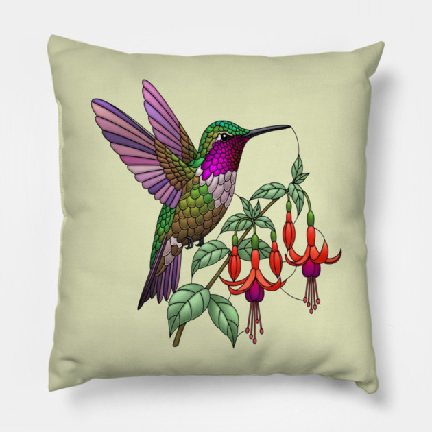 Anna's Hummingbird Fuchsia Aesthetic Pillow by BirdsnStuff