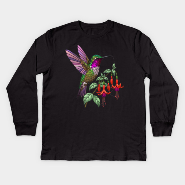 Anna's Hummingbird Fuchsia Aesthetic Kids Long Sleeve T-Shirt by BirdsnStuff