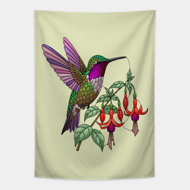 Anna's Hummingbird Fuchsia Aesthetic Tapestry by BirdsnStuff