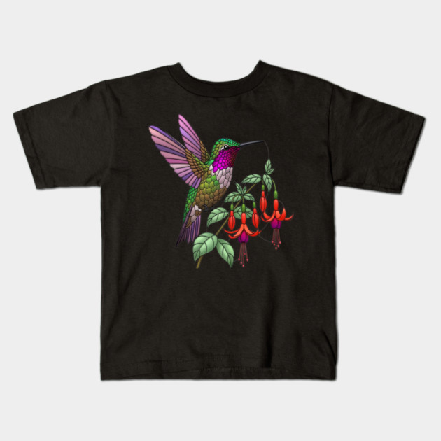 Anna's Hummingbird Fuchsia Aesthetic Kids T-Shirt by BirdsnStuff