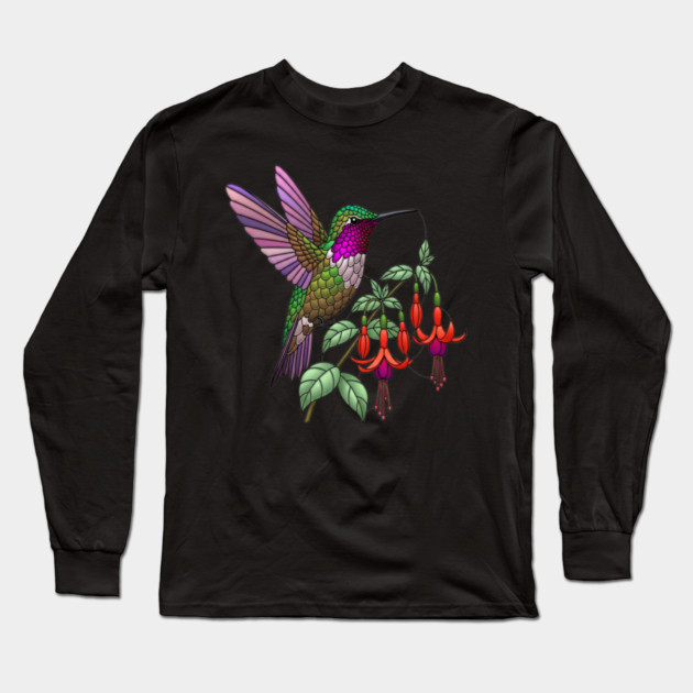 Anna's Hummingbird Fuchsia Aesthetic Long Sleeve T-Shirt by BirdsnStuff