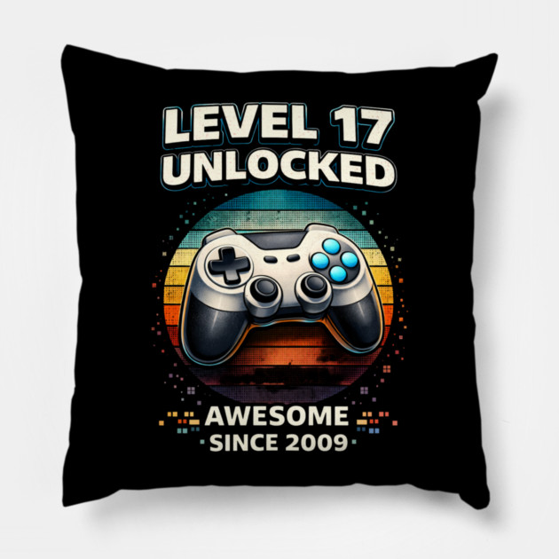 Level 17 Unlocked Awesome Since 2009 Gamer Birthday Pillow by ArtistTee ⭐⭐⭐⭐⭐