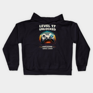 Level 17 Unlocked Awesome Since 2009 Gamer Birthday Kids Hoodie
