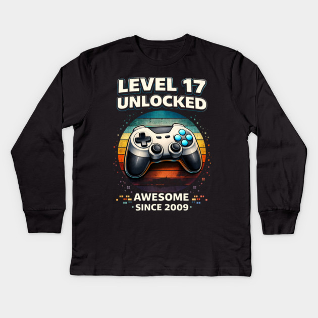Level 17 Unlocked Awesome Since 2009 Gamer Birthday Kids Long Sleeve T-Shirt by ArtistTee ⭐⭐⭐⭐⭐