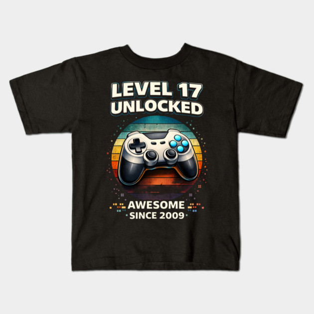 Level 17 Unlocked Awesome Since 2009 Gamer Birthday Kids T-Shirt by ArtistTee ⭐⭐⭐⭐⭐