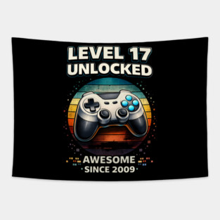 Level 17 Unlocked Awesome Since 2009 Gamer Birthday Tapestry