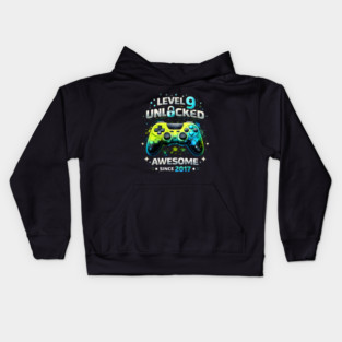 Level 9 Unlocked Awesome Since 2017 Gamer Birthday Kids Hoodie