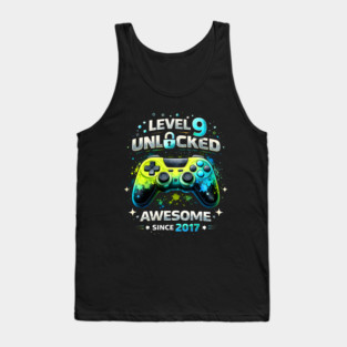 Level 9 Unlocked Awesome Since 2017 Gamer Birthday Tank Top