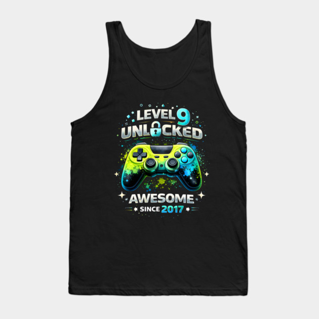 Level 9 Unlocked Awesome Since 2017 Gamer Birthday Tank Top by ArtistTee ⭐⭐⭐⭐⭐